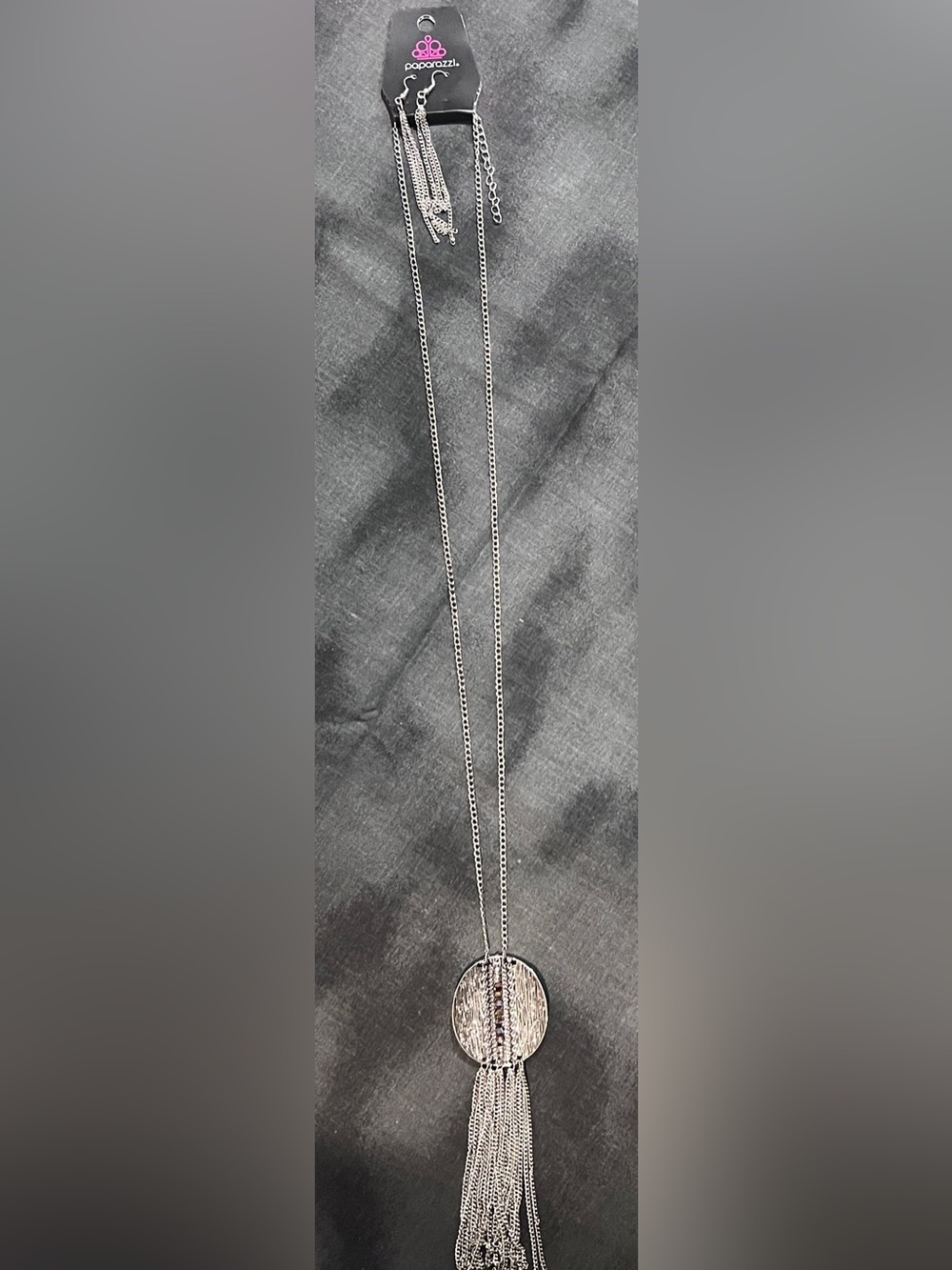 Paparazzi Silver Textured Medallion Necklace with Tassel